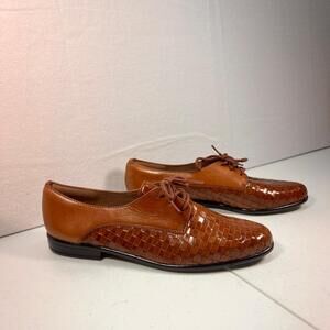 Trotters Lizzie Woven Leather Lace-Up Almond Oxford Shoes Brown Women's 18 NWOT